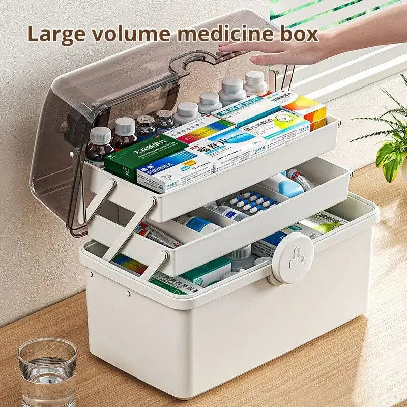Large Capacity Multi-Layer Home Medicine Storage Box - Lockable First Aid Organizer Cabinet