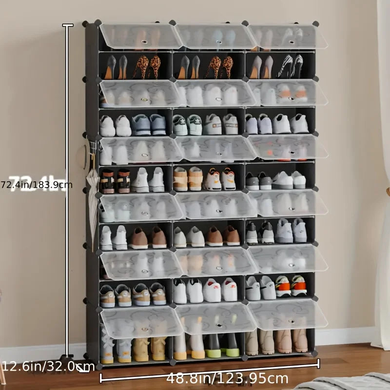 36 Grid Stackable Modular Shoe Rack - Large Capacity Clear, Adjustable for Sneakers/Heels, Entryway & Closet