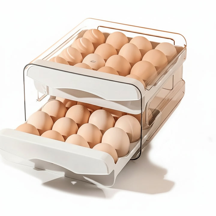 2-Layer Drawer Type Egg Storage Box - Large Capacity Fridge Egg Organizer Rack