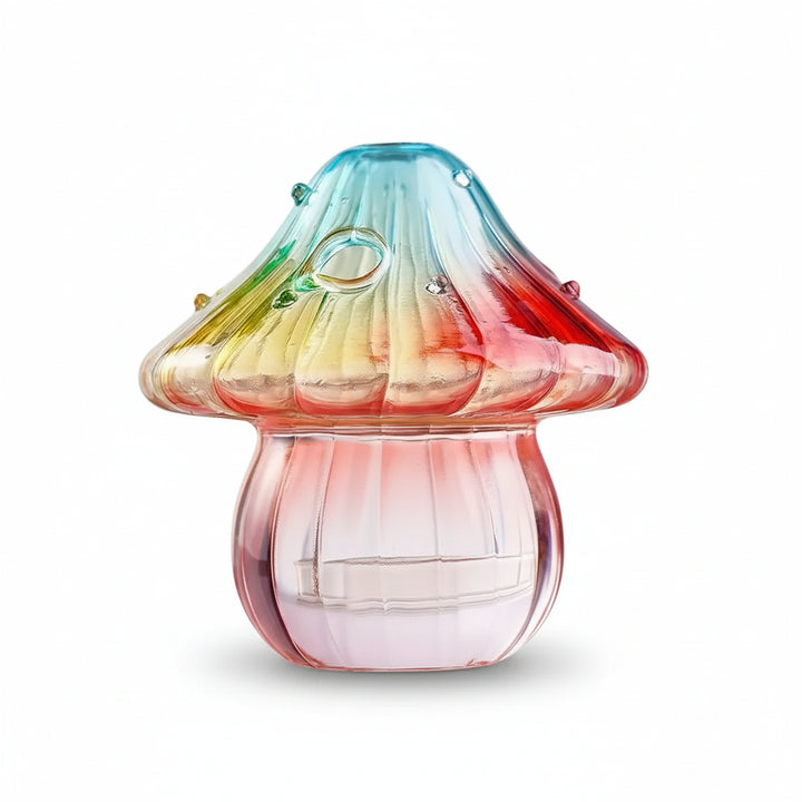 Boho Glass Mushroom Vase - Handcrafted Hydroponic Cylinder Planter for Living Room, Dining Room & Coffee Shop