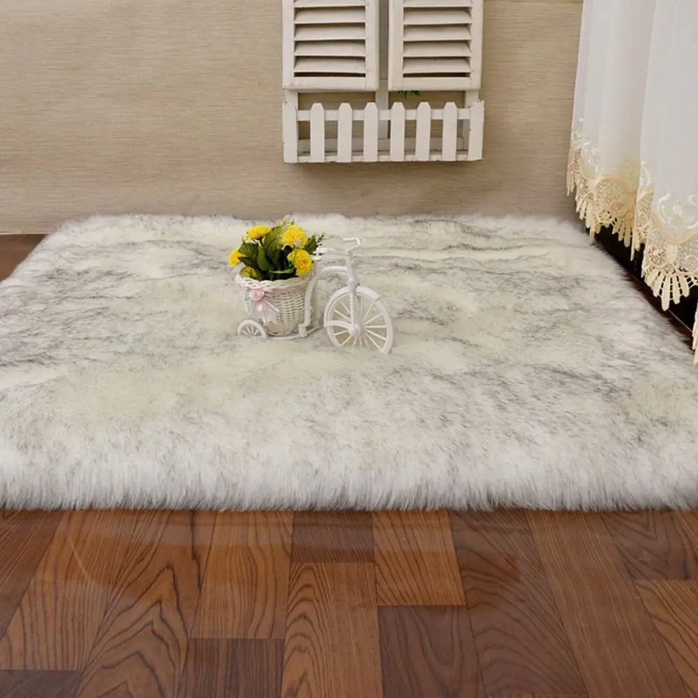 Plush Soft Imitation Sheepskin Bedroom Carpet - Long Hair Bedside Mat & Sofa Cushion Rug