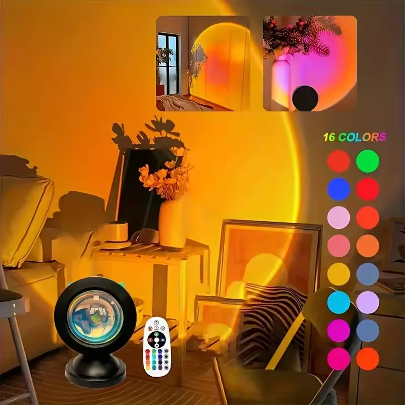 Sunset Projection Night Light 16-Color RGB Remote Control Bedroom Lamp