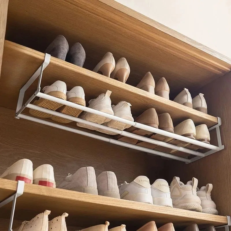 Adjustable Space-Saving Shoe Rack - Under-Shelf Shoe Holder with Hanging Basket for Wardrobe & Closet - Hom Haven