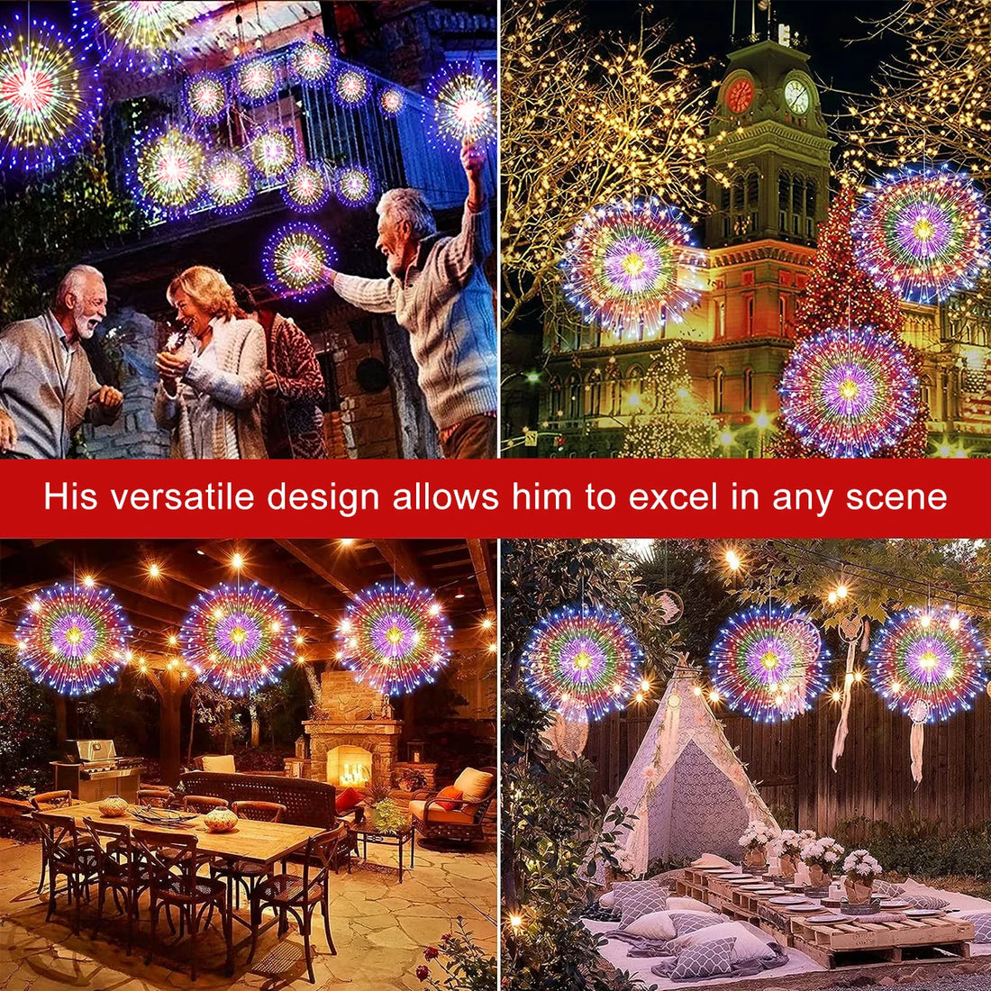 Solar Firework LED Lights Outdoor Copper Wire Fairy Lights for Garden