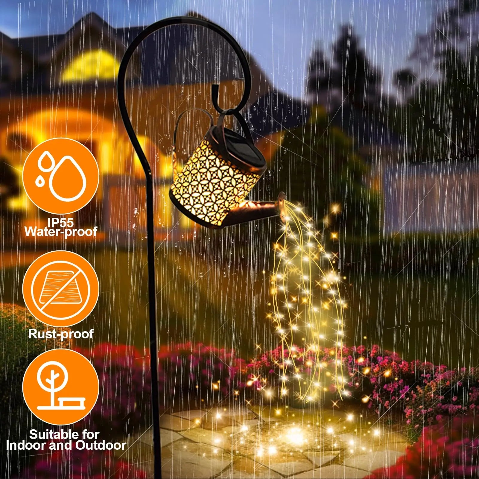 Solar Watering Can Garden Light Waterproof Decorative Metal Lantern