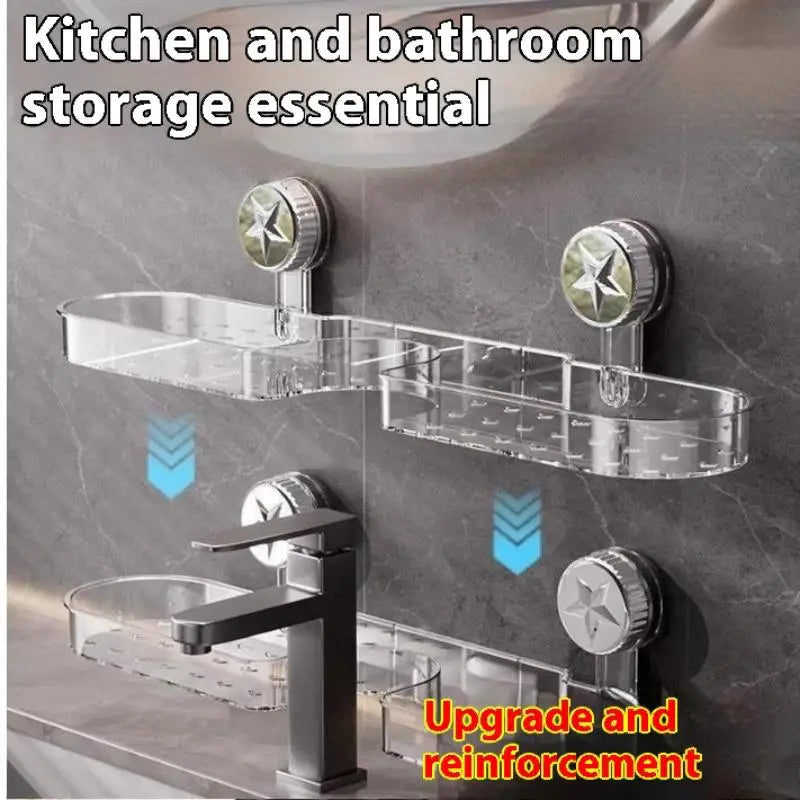 Suction Cup Bathroom Organizer Rack Wall Mounted Draining Storage Shelf