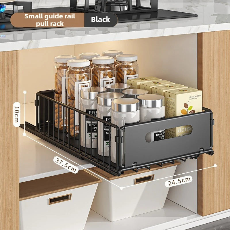 Pull-Out Cabinet Storage Rack - Metal Kitchen Seasoning & Bathroom Deep Cabinet Organizer Basket