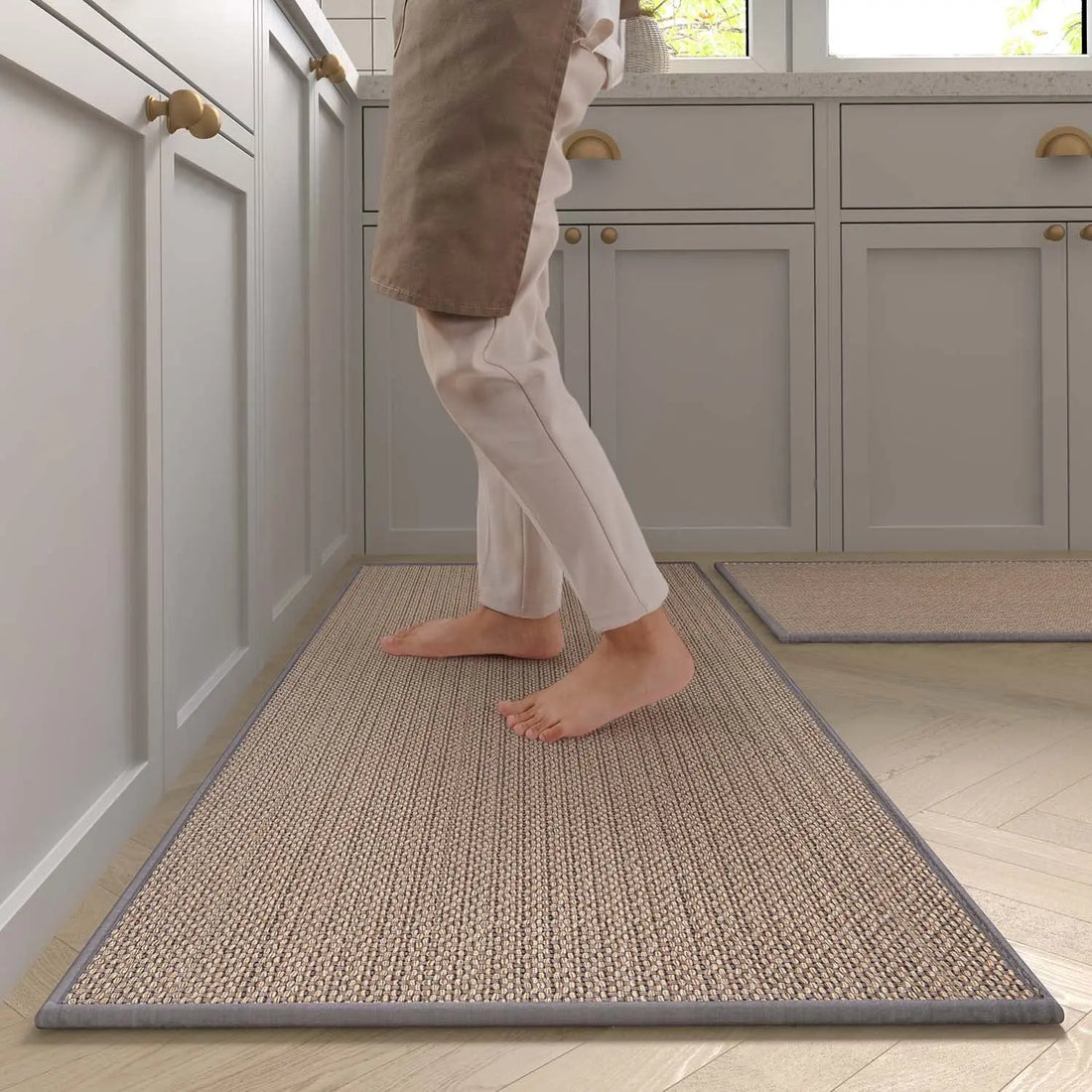 Washable Faux Sisal Kitchen Runner Rug - Non-Slip Natural Rubber Back Woven Kitchen Mat