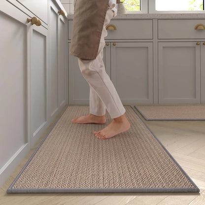 Washable Faux Sisal Kitchen Runner Rug - Non-Slip Natural Rubber Back Woven Kitchen Mat - Hom Haven
