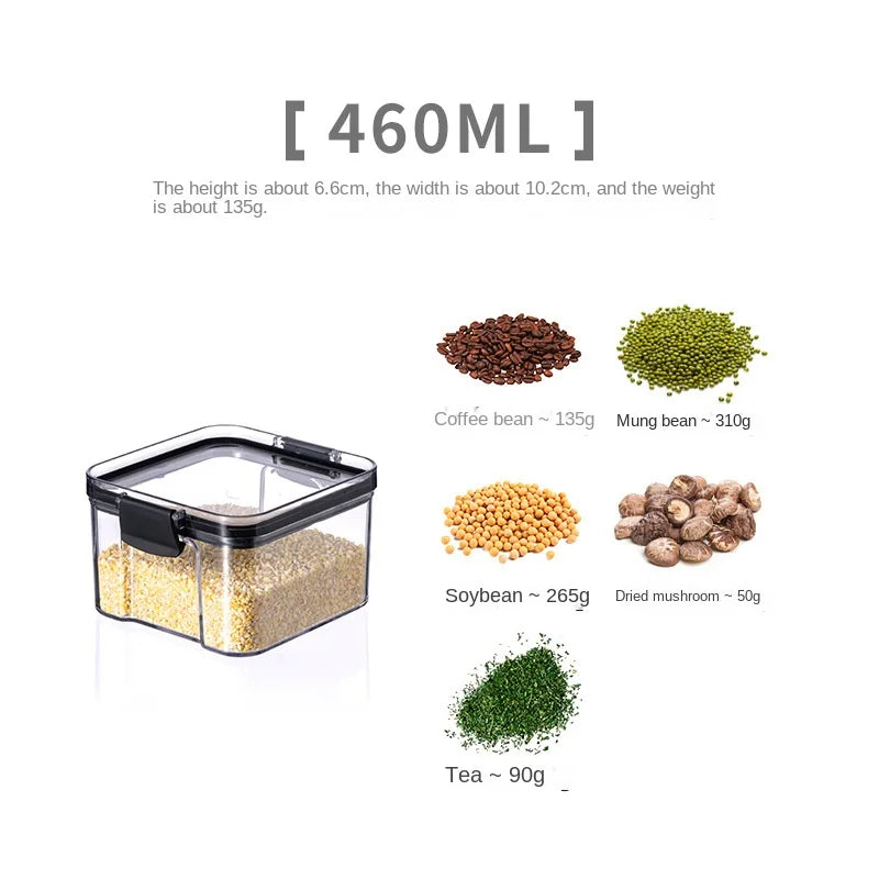 5-Piece Transparent Sealed Storage Jar Set - Stackable Airtight Kitchen Organizer for Dried Goods & Multigrain (700ml-1800ml)