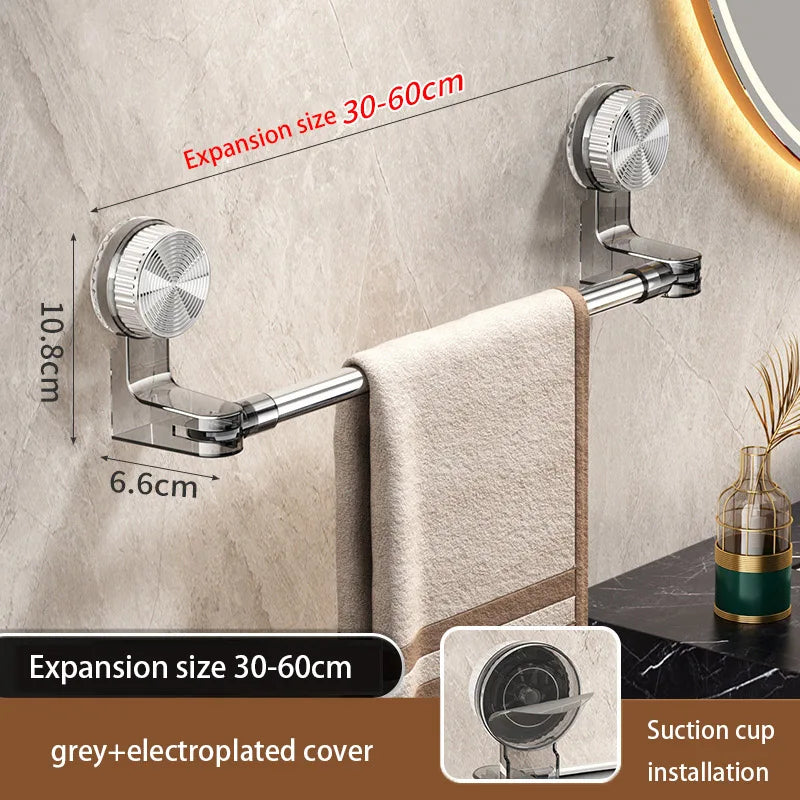 Suction Cup Retractable Towel Bar Rotatable Bathroom Storage Rack