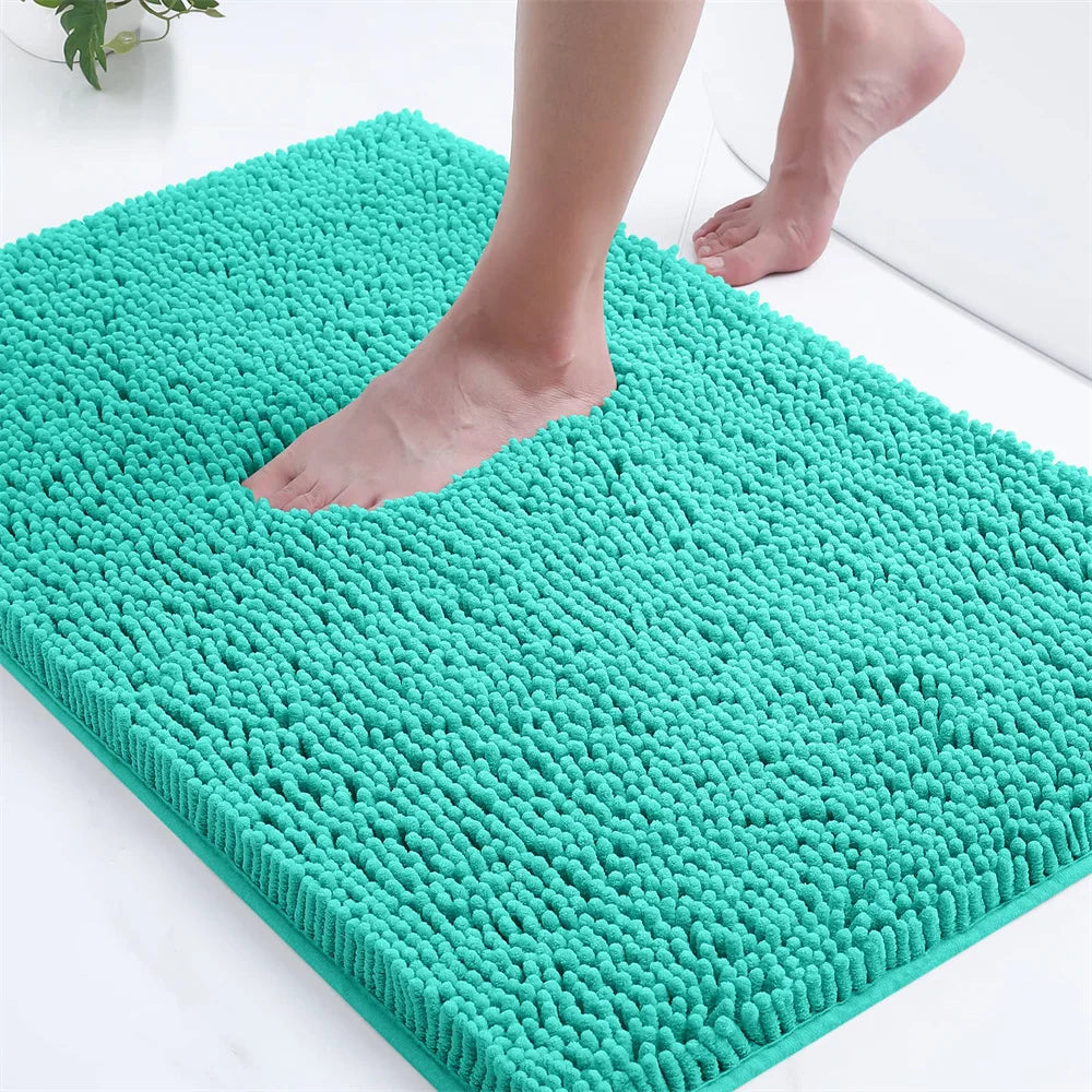 Olanly Chenille Bathroom Rug Non-Slip Bath Mat Soft Shower Bathroom Mat Floor Tub Fluffy Shag Bath Foot Rugs Microfiber Carpet