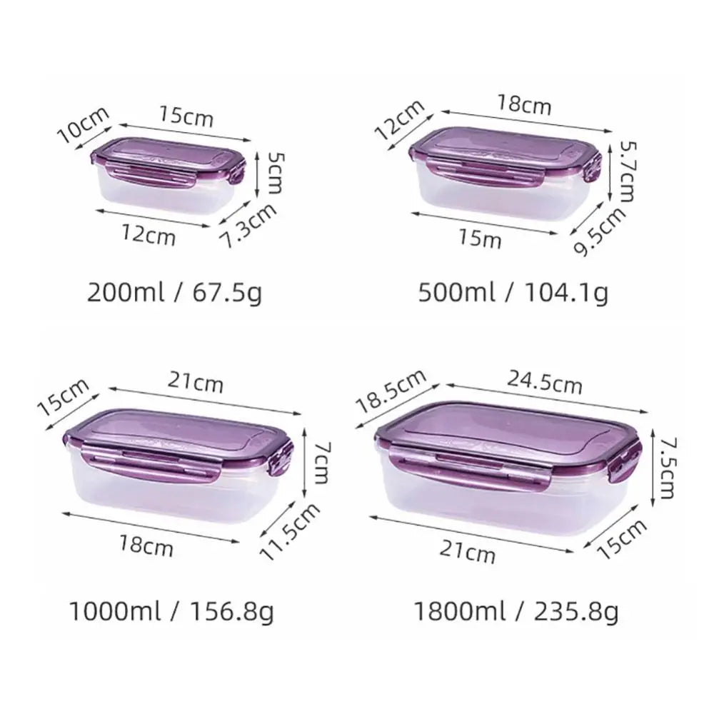 Sealed Rectangular Refrigerator Storage Box - Stackable Microwave-Safe Plastic Lunch Box with Lid