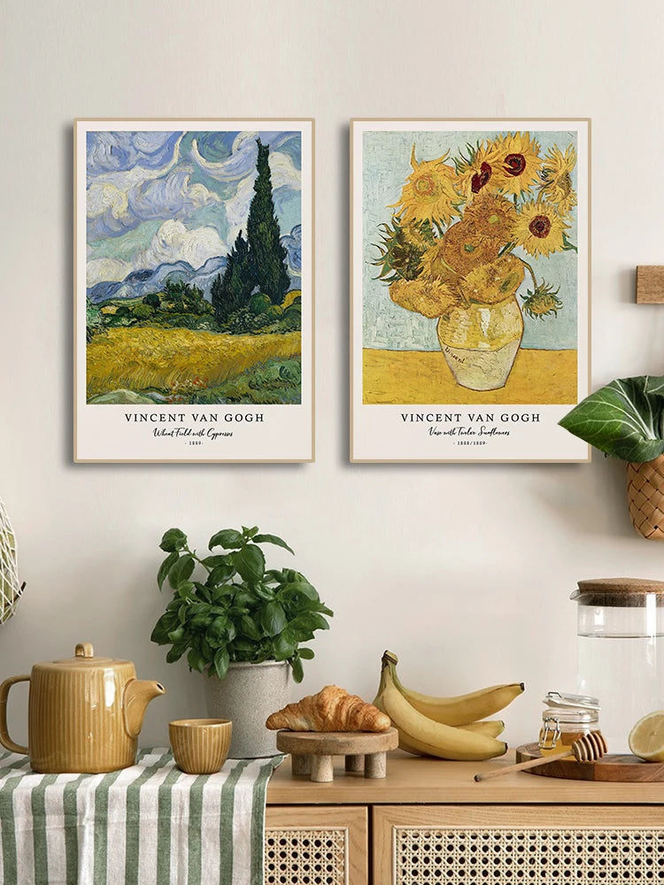 Vincent Van Gogh Starry Night Canvas Wall Art - Unframed Classic Painting Print for Living Room Decor - Hom Haven