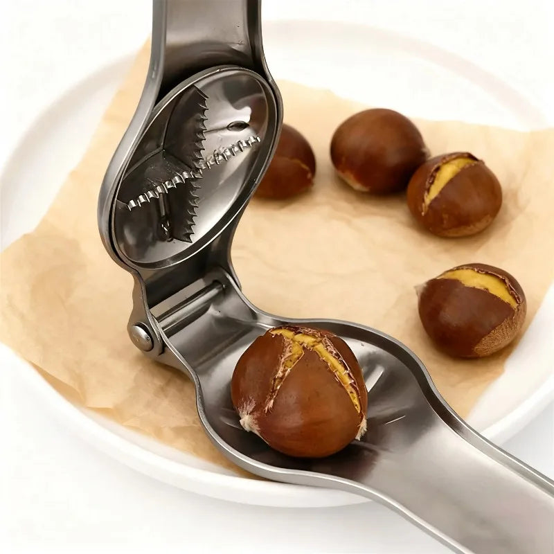 2-in-1 Stainless Steel Chestnut Opener & Bottle Opener - Kitchen Nut Cracker with Cutter Sheath