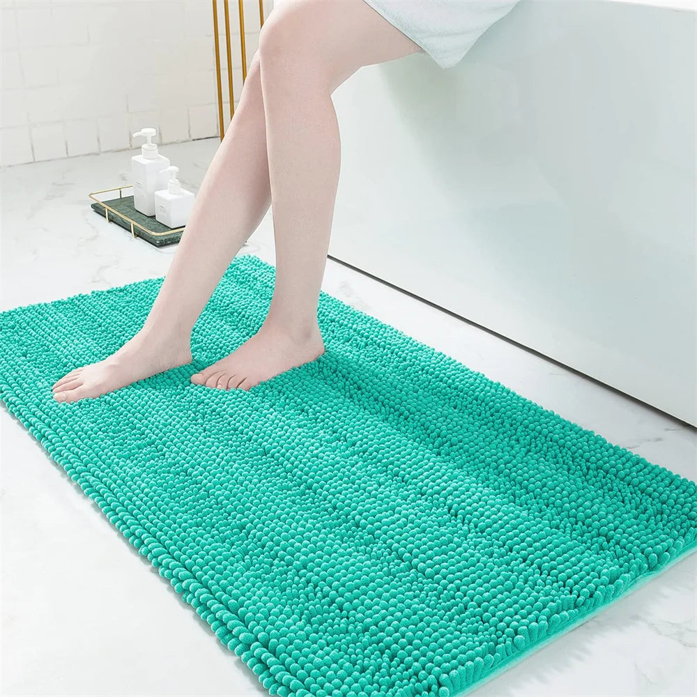 Olanly Chenille Bathroom Rug Non-Slip Bath Mat Soft Shower Bathroom Mat Floor Tub Fluffy Shag Bath Foot Rugs Microfiber Carpet