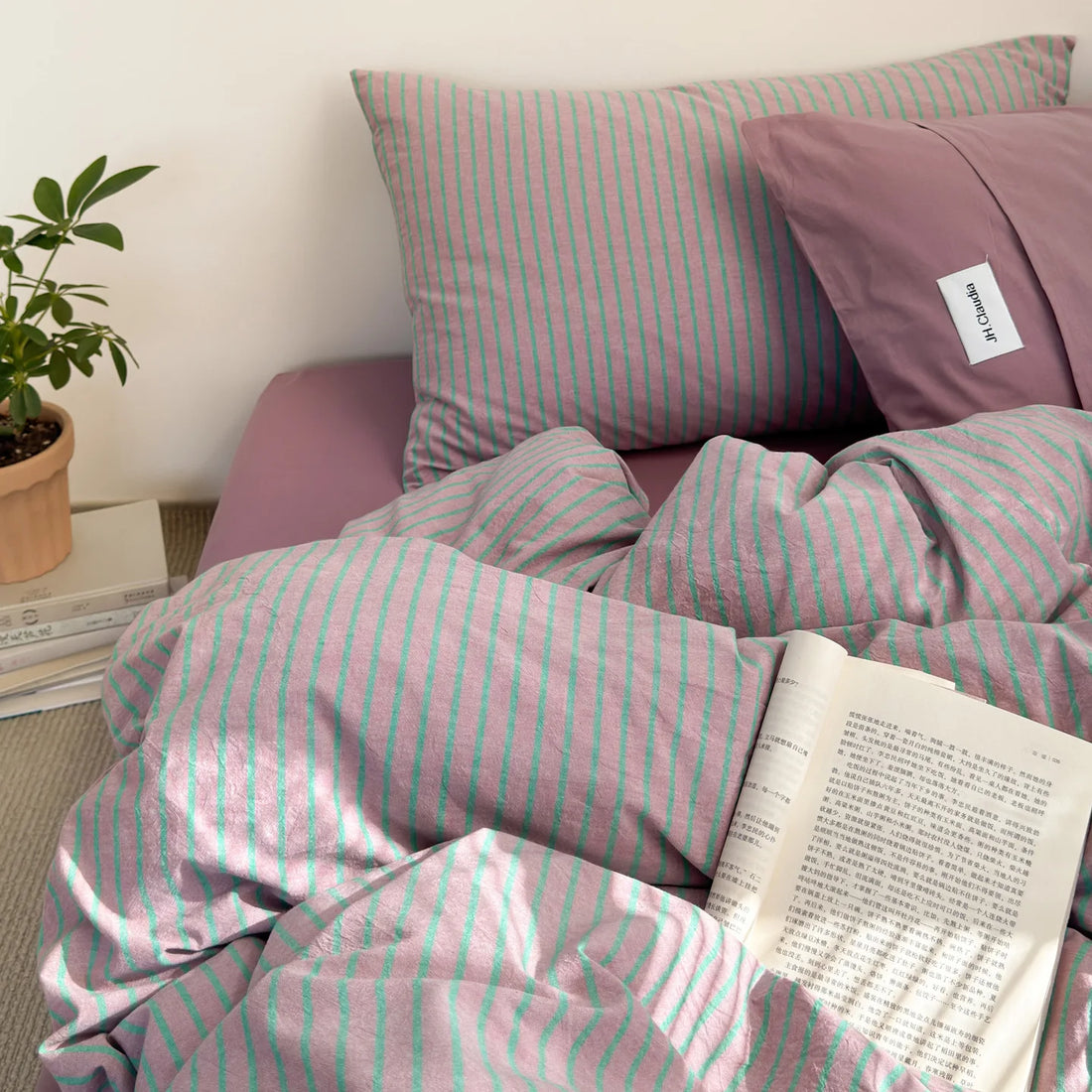 Simple Style Bedding Set Nordic Striped Duvet Cover Set 100% Cotton Flat Sheet Single Twin Size Double Bed Sheet Set For Bedroom