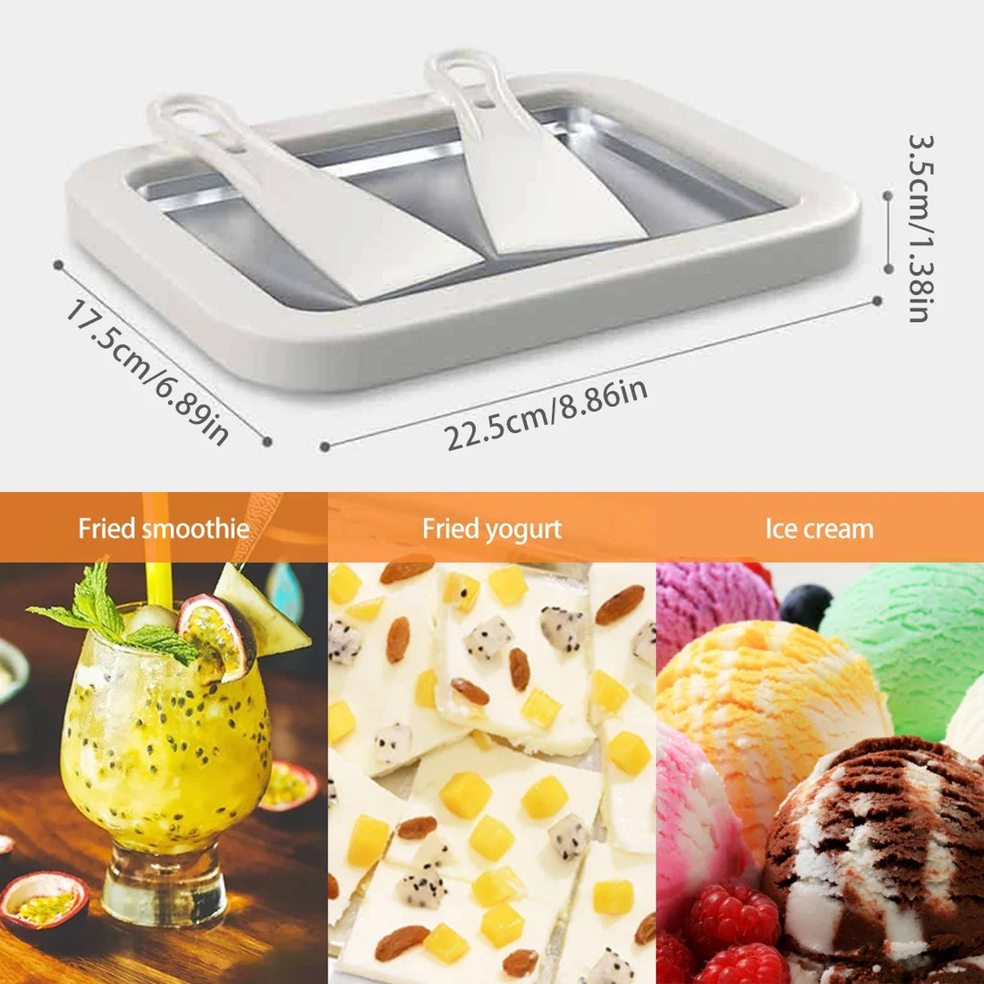 Rolled Ice Cream Maker Pan with Scrapers Cold Plate Dessert Maker