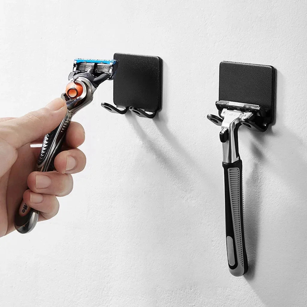 Punch-Free Stainless Steel Razor Holder - Wall Mount Shaver Shelf & Bathroom Storage Hook