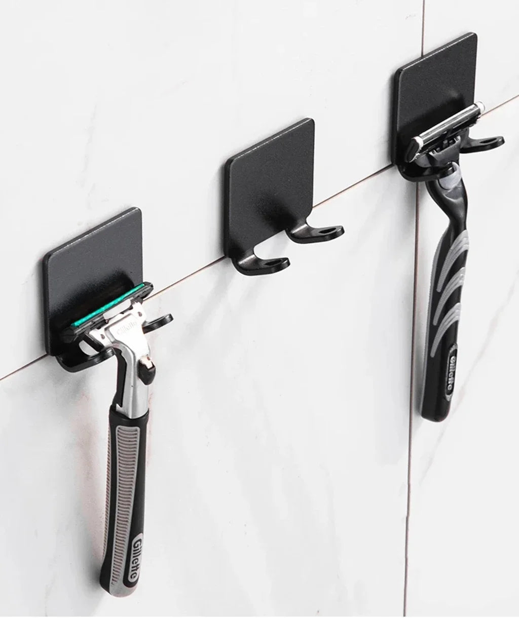 Punch-Free Stainless Steel Razor Holder - Wall Mount Shaver Shelf & Bathroom Storage Hook