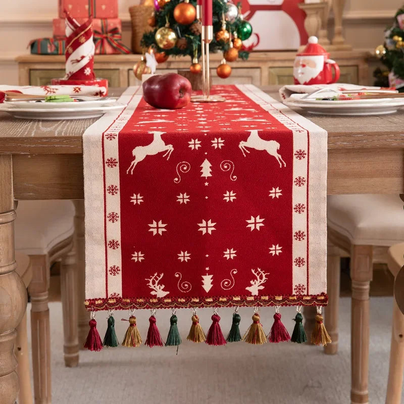 Christmas Snowflake Decoration Table Runner Jacquard Dining Cloth New Year Gift Winter Home Rustic Decor Bed Tail Flag Cover