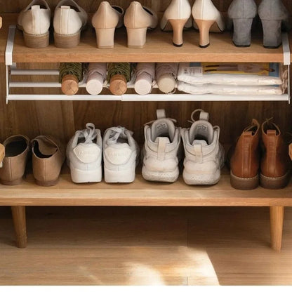 Adjustable Space-Saving Shoe Rack - Under-Shelf Shoe Holder with Hanging Basket for Wardrobe & Closet - Hom Haven