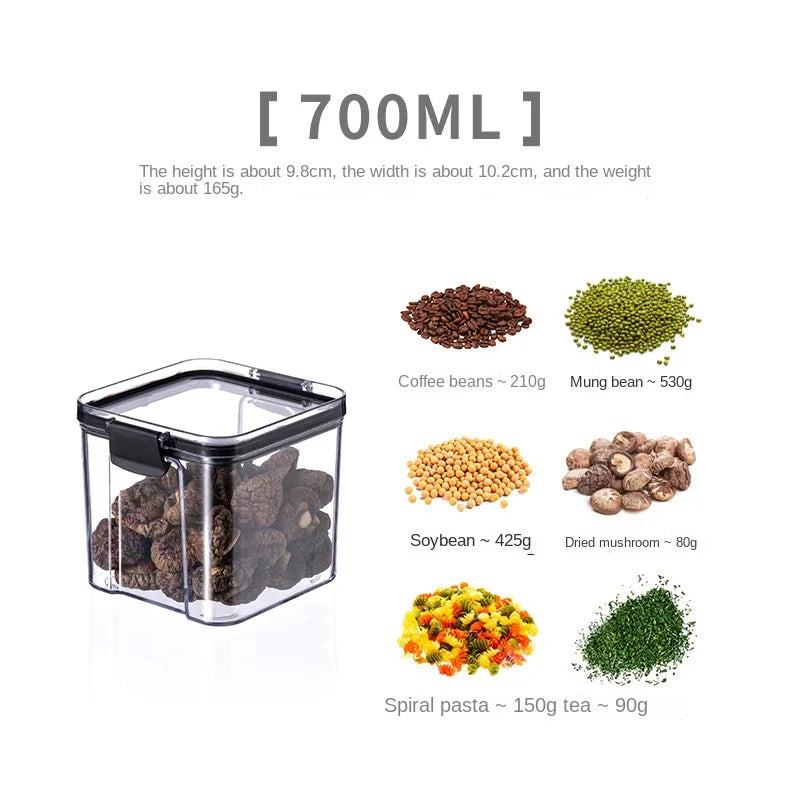 5-Piece Transparent Sealed Storage Jar Set - Stackable Airtight Kitchen Organizer for Dried Goods & Multigrain (700ml-1800ml)
