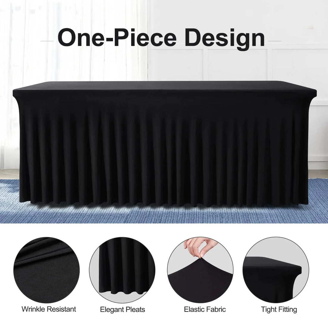4Ft 6Ft 8Ft Spandex Table Skirt Universal Fitted Stretch Tablecloth for Party, Banquet, Wedding and Events