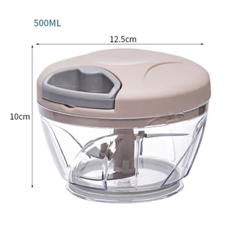 Manual Garlic Chopper & Vegetable Cutter - 500/900ml Rotating Slicer, Crusher & Meat Grinder