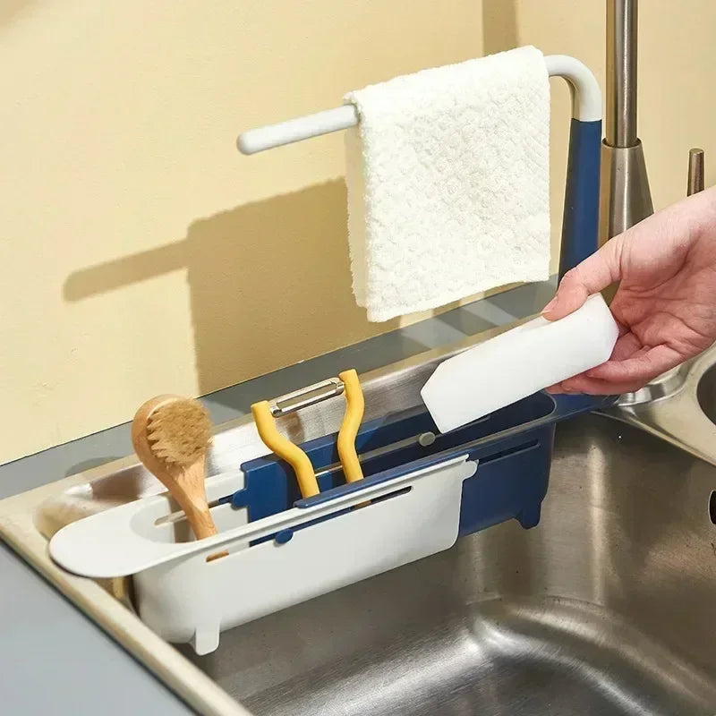Telescopic Sink Drain Rack Adjustable Soap & Sponge Organizer