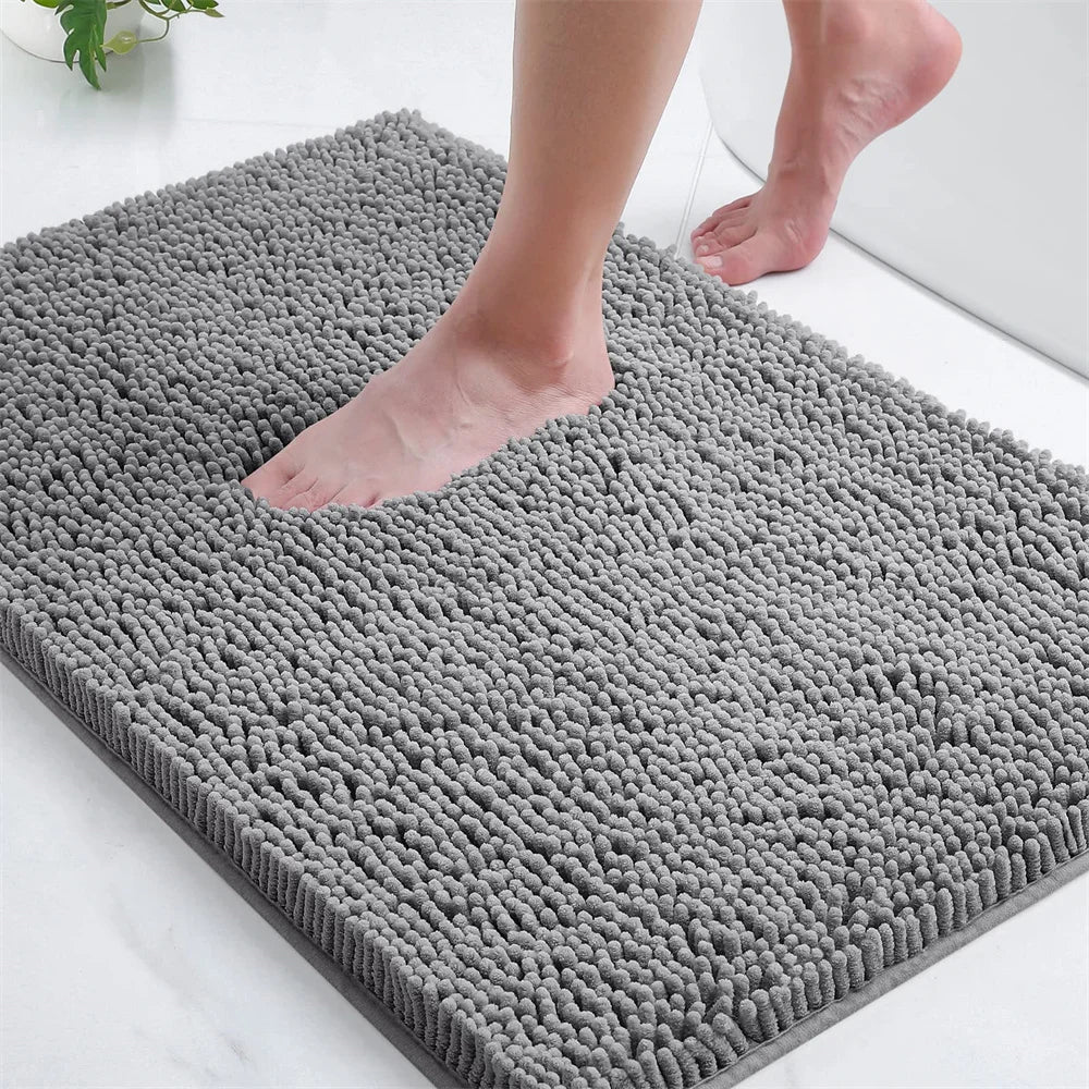 Olanly Chenille Bathroom Rug Non-Slip Bath Mat Soft Shower Bathroom Mat Floor Tub Fluffy Shag Bath Foot Rugs Microfiber Carpet