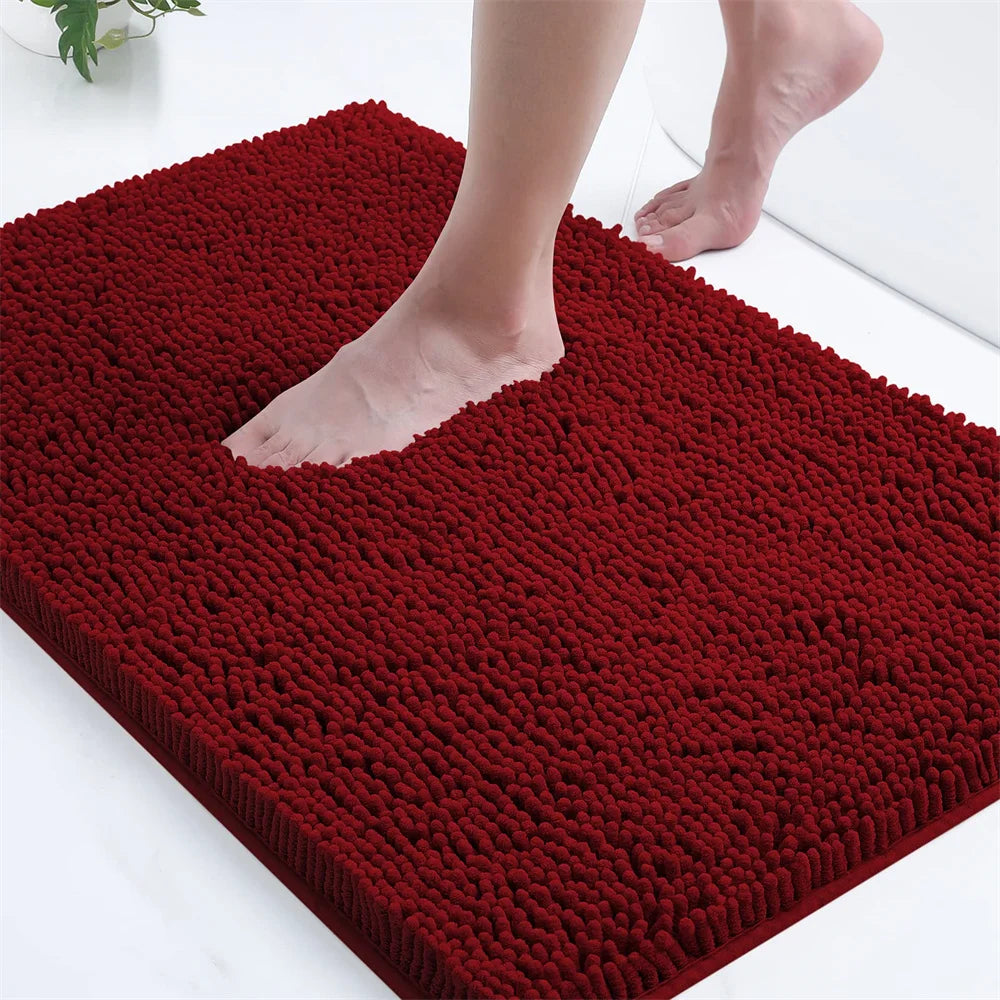 Olanly Chenille Bathroom Rug Non-Slip Bath Mat Soft Shower Bathroom Mat Floor Tub Fluffy Shag Bath Foot Rugs Microfiber Carpet