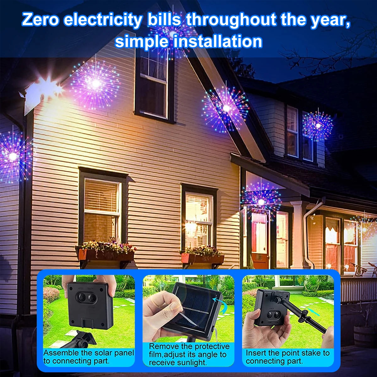 Solar Firework LED Lights Outdoor Copper Wire Fairy Lights for Garden
