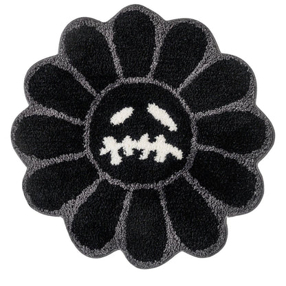 Smiling Face Tufted Round Rug - Retro Rainbow Flower Art Rug for Bedroom, Bathroom & Living Room - Hom Haven