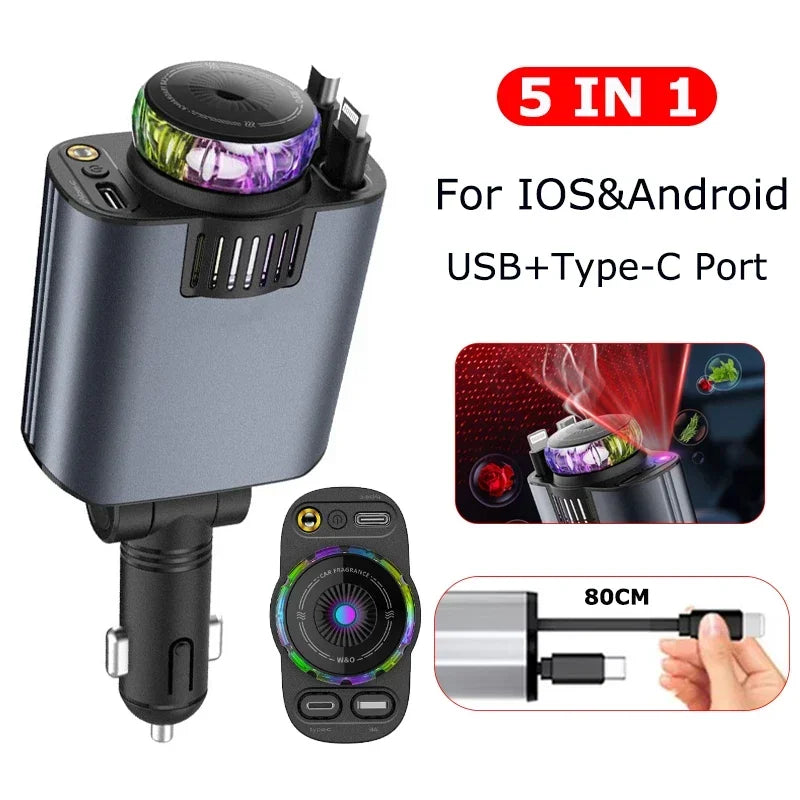 5-in-1 PD45W Car Charger with Starlight Aromatherapy Air Freshener