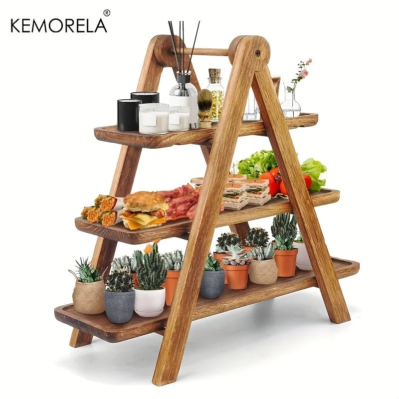 3 Tier Serving Tray Three Tiered Cupcake Stand Rectangle Serving Platter Wooden Tiered Tray Party Serving Brown Decorative Tray