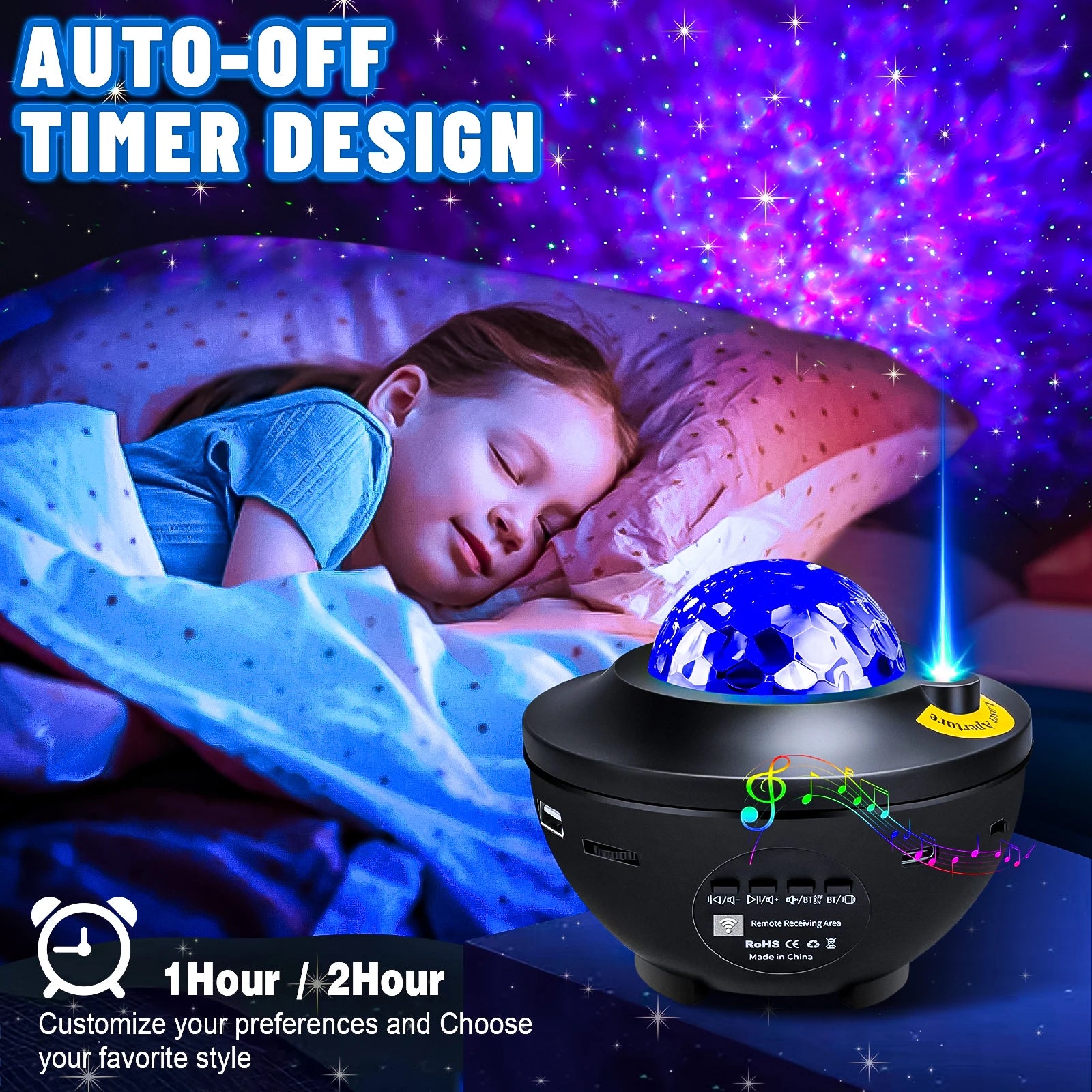 Starry Galaxy Projector Night Light with Bluetooth Music Night Lamp