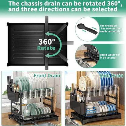 2-Tier Kitchen Dish Drying Rack with Drip Tray - Countertop Metal Dish Drainer - Hom Haven