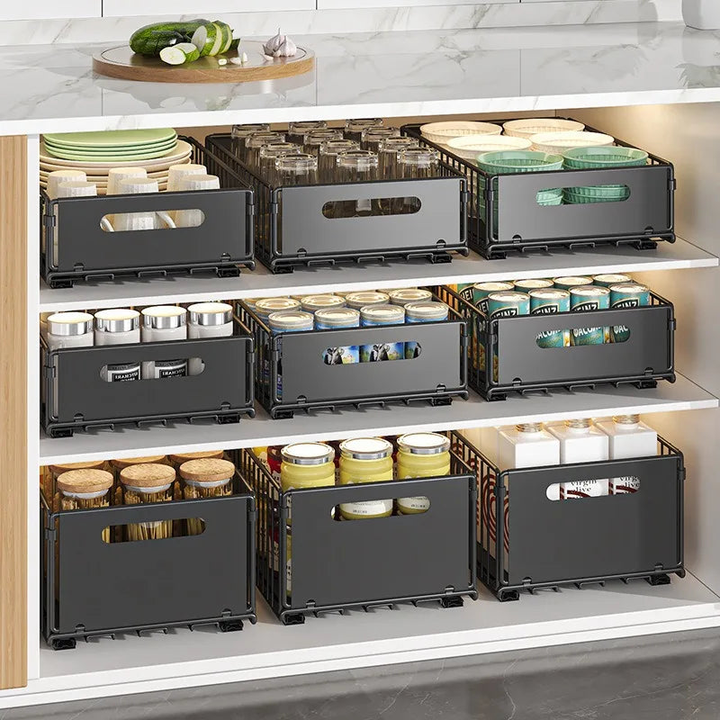 Pull-Out Cabinet Storage Rack - Metal Kitchen Seasoning & Bathroom Deep Cabinet Organizer Basket