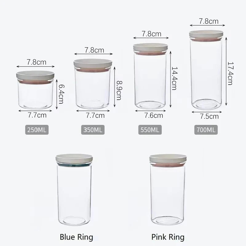 Sealed Food Grade Transparent Kitchen Storage Jar - Airtight Snack & Grain Container (250ml-700ml)