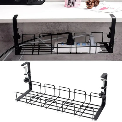 Under-Desk Cable Management Tray - No-Punch Metal Wire Organizer for Home Office & Kitchen - Hom Haven