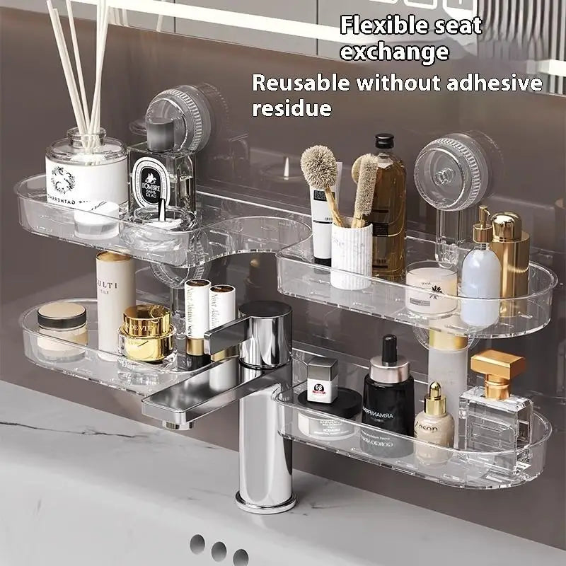 Suction Cup Bathroom Organizer Rack Wall Mounted Draining Storage Shelf