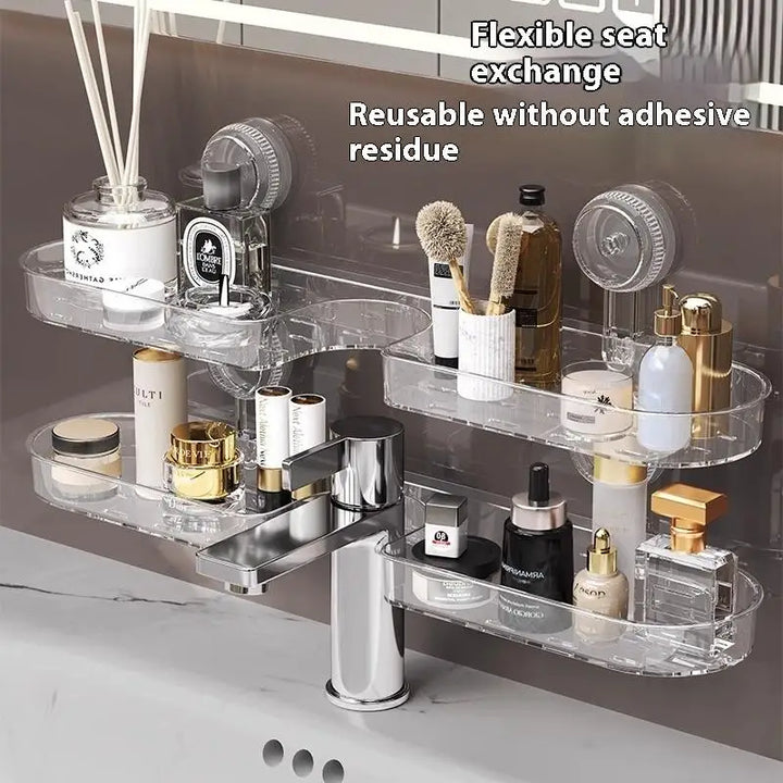 Suction Cup Bathroom Organizer Rack Wall Mounted Draining Storage Shelf