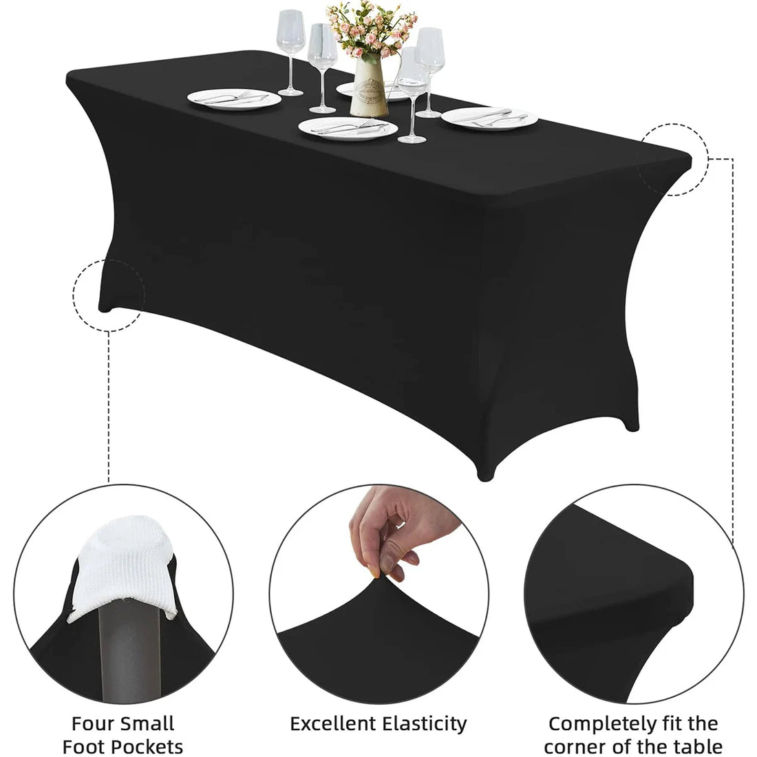 Spandex Tablecloth Tight Fitted Washable and Wrinkle Resistant Stretch Rectangular Patio Table Cover for Event Wedding Parties