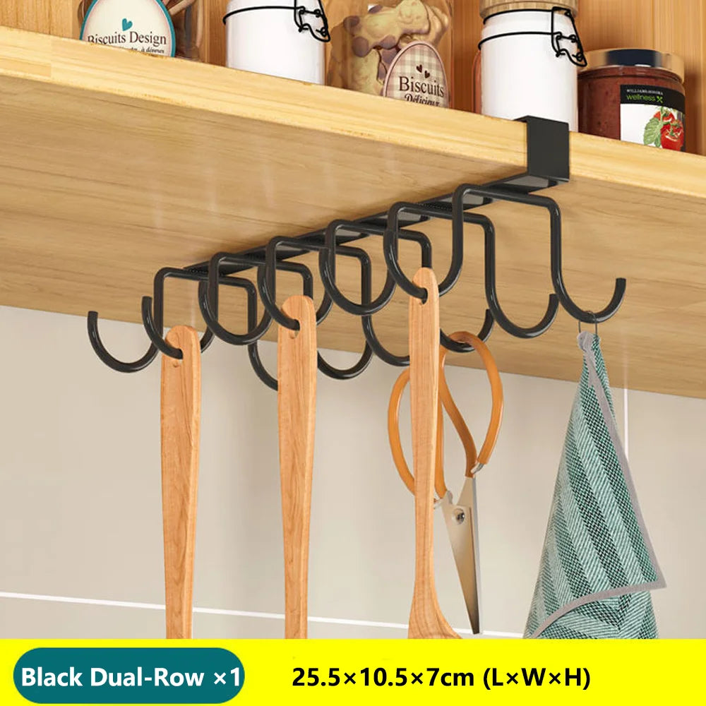Kitchen Hanging Organizer Rack with Hooks Under Cupboard Paper Towel Rags Hanger Cutting Board Pot Cover Holder Storage Shelf