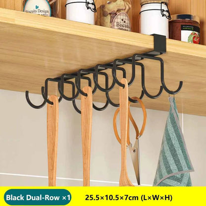 Under Cabinet Kitchen Hanging Organizer Rack with Hooks - Paper Towel, Cutting Board & Pot Lid Holder - Hom Haven
