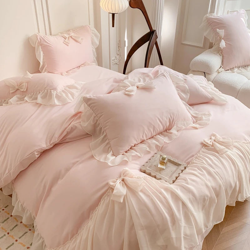 3pcs White Bedding set ruffles Duvet Cover Set (1*Duvet Cover + 2*Pillowcase, Without Core)for bedroom guest room