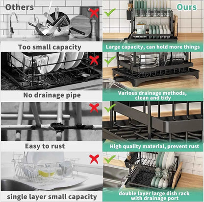2-Tier Kitchen Dish Drying Rack with Drip Tray - Countertop Metal Dish Drainer - Hom Haven