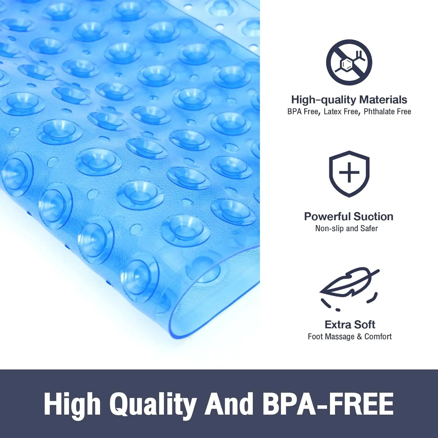 21x21 Inch Square Non-Slip Shower Mat - Clear PVC Anti-Slip Bathroom Stall Floor Mat