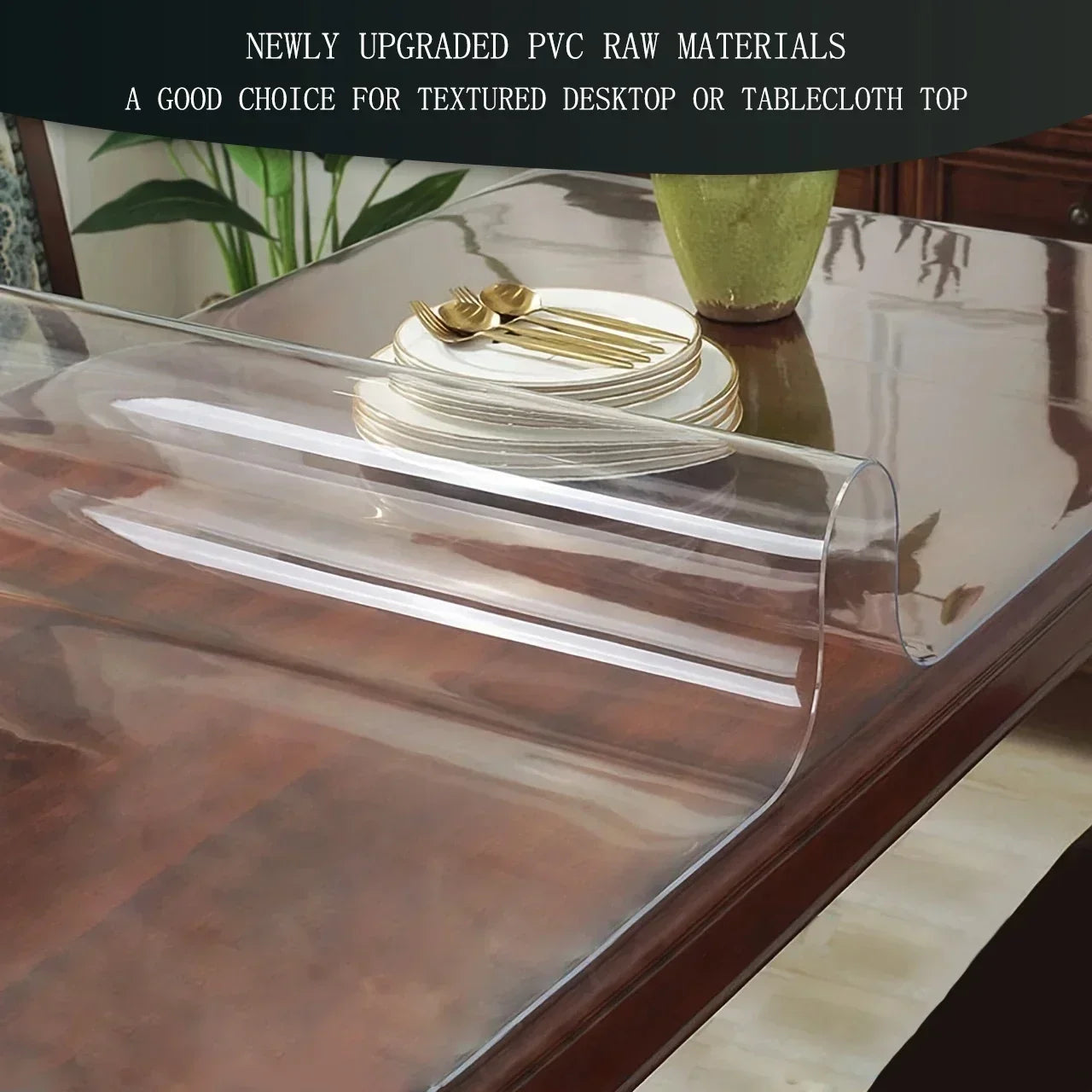 PVC transparent tablecloth with a thickness, heat-resistant, waterproof, and oil resistant dining table mat, 1pc